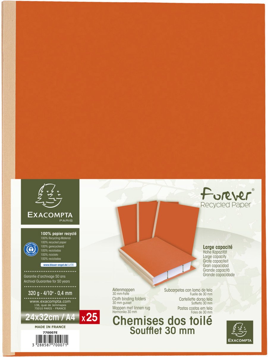 FOREVER� 320 g/m� - Pak van 25 dossiermappen met linnen rug - A4 - Oranje