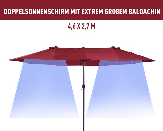 Outsunny Parasol met zwengel tuinparasol dubbele marktparasol 460 x 270 cm 84D-031V01-1 - Outsunny