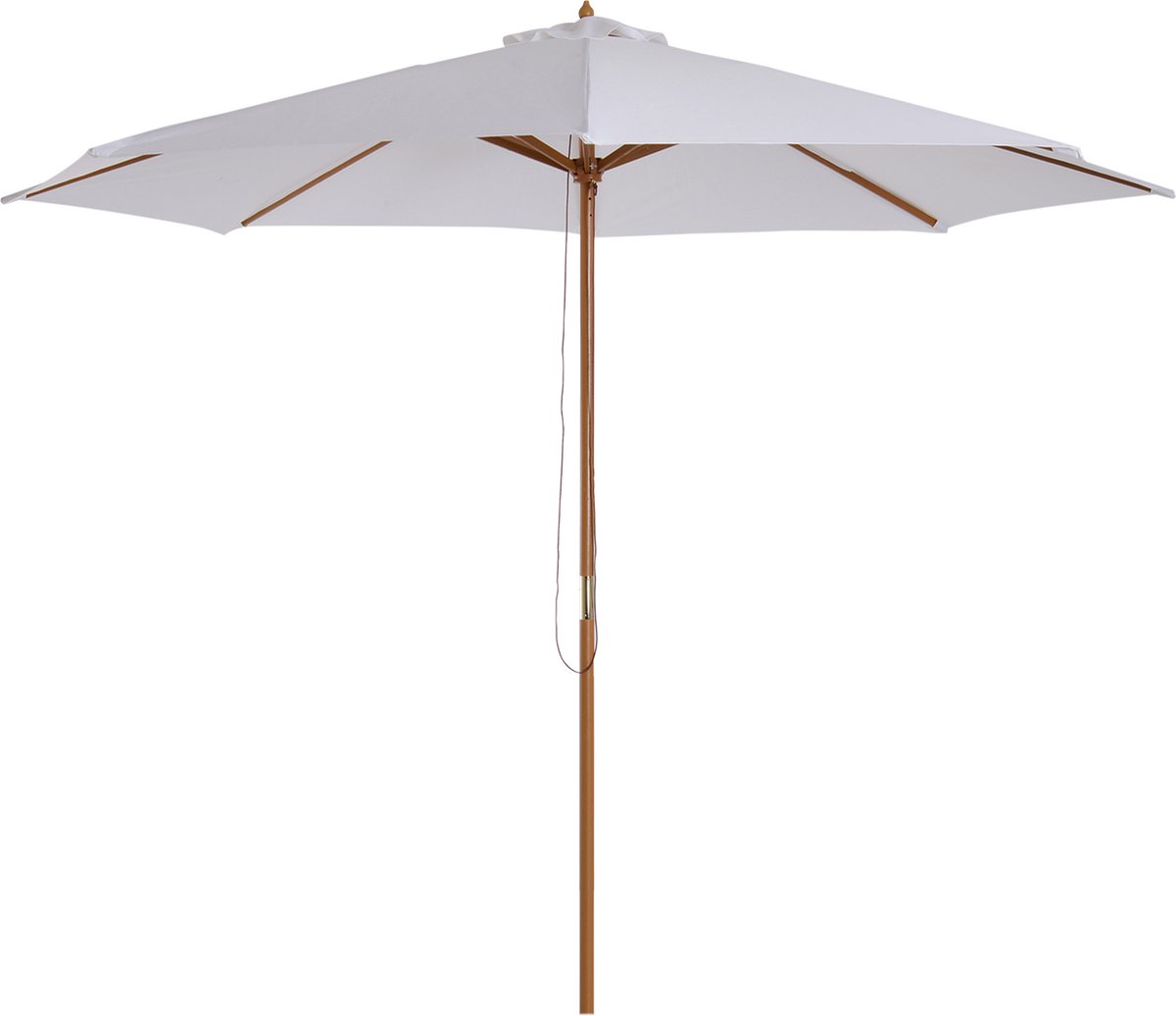 Outsunny Zonnescherm houten parasol tuinscherm balkonparasol 3 x 2,5 m wit marktparasol 01-0244