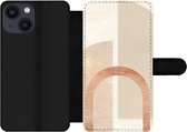 Bookcase Geschikt voor iPhone 13 Mini telefoonhoesje - Marmer print - Patroon - Roze - Met vakjes - Wallet case met magneetsluiting