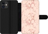 Bookcase Geschikt voor iPhone 11 telefoonhoesje - Marmer print - Rose goud - Patronen - Chic - Met vakjes - Wallet case met magneetsluiting