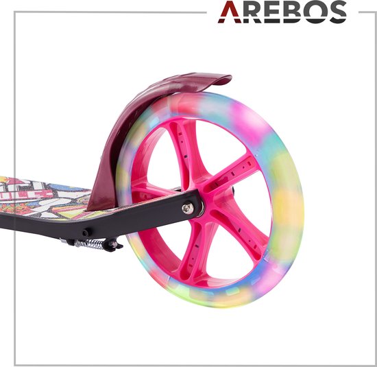 Movino Vouwbare Stedelijke Step voor Kinderen en Volwassenen - Grote LED Wielen 180 mm - Verstelbaar Stuur - Tot 100 kg City Light Grijs-Roze