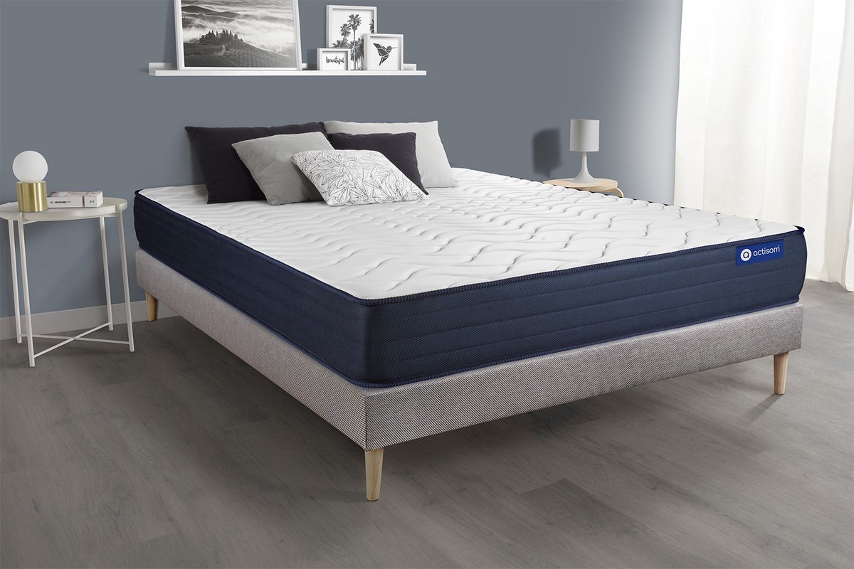 Complete boxspring met matras tweepersoons- Actisom Actiflex life grijs - Pocketveren en traagschuim - 120 x 195 cm