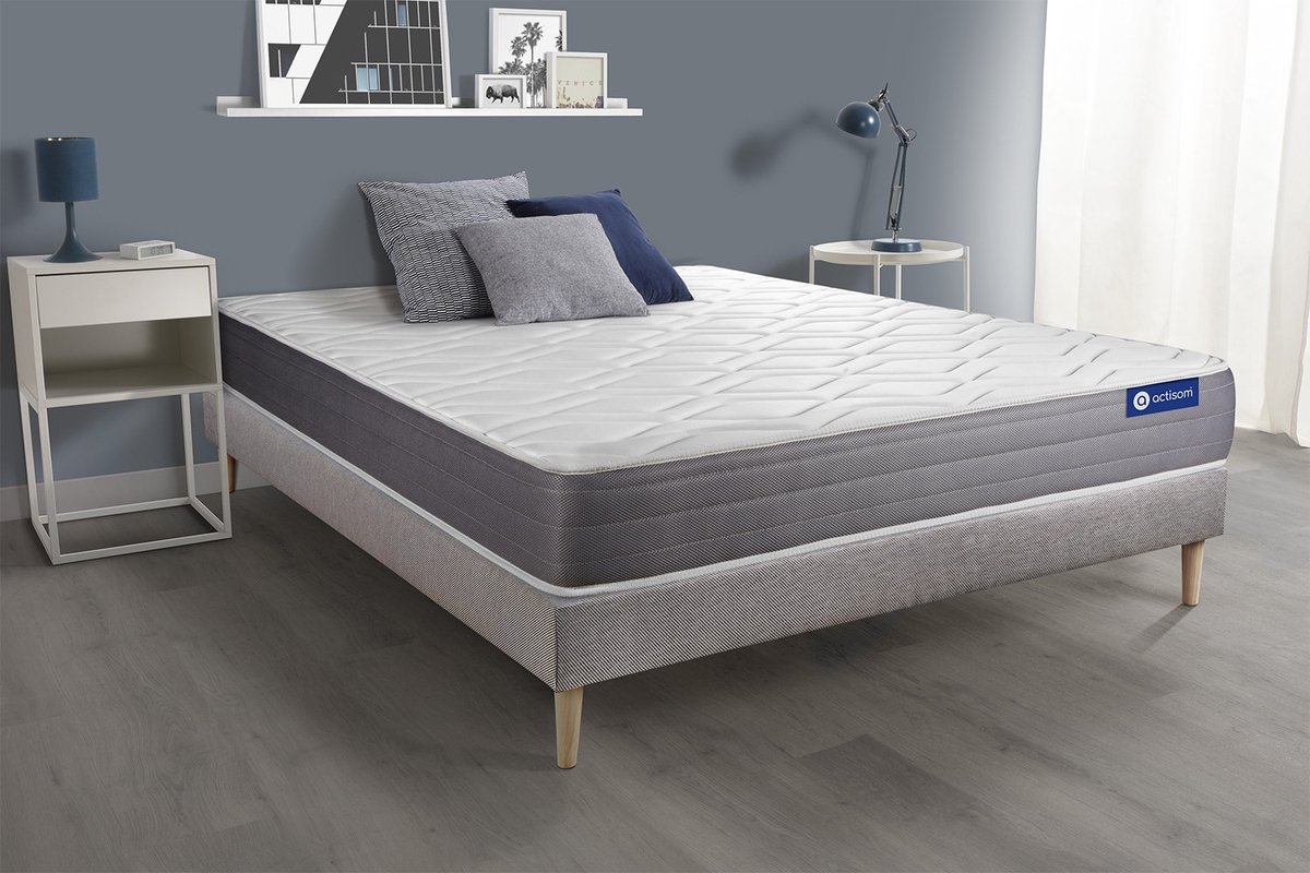 Complete boxspring met matras tweepersoons- Actisom Actiflex dream grijs - Pocketveren en traagschuim - 120 x 195 cm