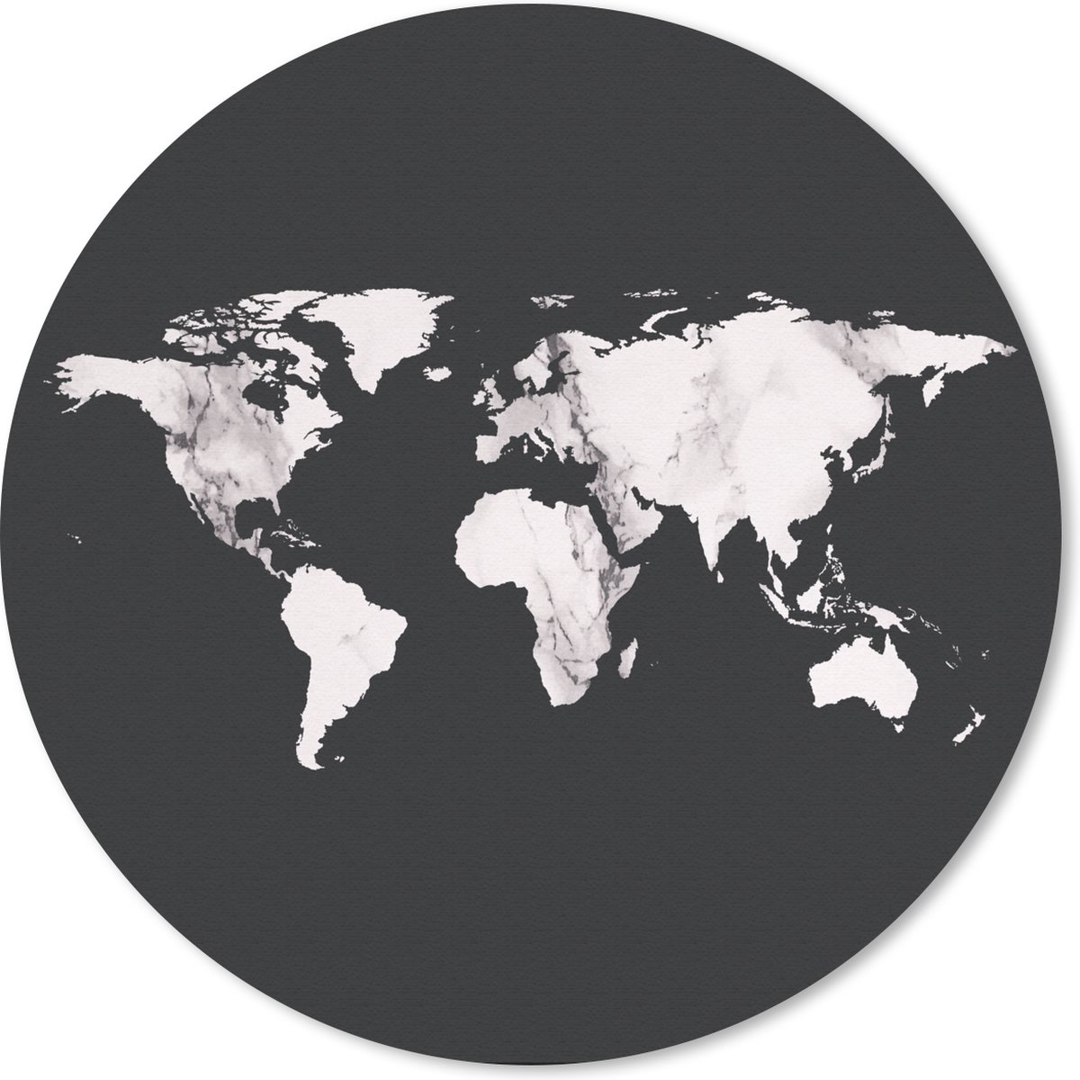 Muismat rond 40x40 cm - Mousepad Wereldkaart - Zwart Wit - Marmer print - Ronde muismatten