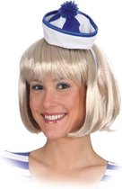 Mini matrozen/zeeman hoedje blauw/wit op haarband - Carnaval verkleed hoedjes