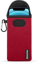 Hoesje voor iPhone 12 - MobyDefend Neopreen Pouch Met Karabijnhaak - Insteekhoesje - Riemlus Hoesje - Rood - GSM Hoesje - Telefoonhoesje Geschikt Voor Apple iPhone 12