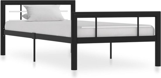 vidaXL - Bedframe - metaal - zwart - en - wit - 100x200 - cm