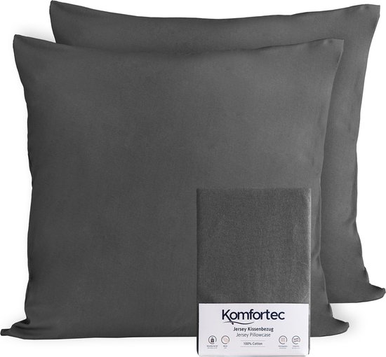 Komfortec Set van 2 Premium Jersey Kussenslopen 50x50 cm - Superzachte Kussenhoes – 100% Katoen – 150 g/m² - Antraciet