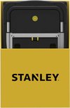 Ingeklapte Stanley steekwagen op een gele achtergrond.