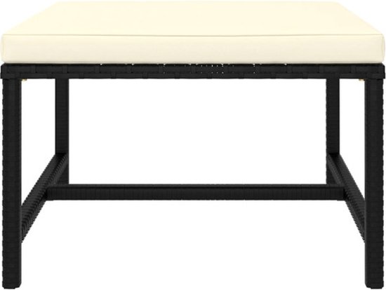 Pouf noir avec coussin d'assise crème.
