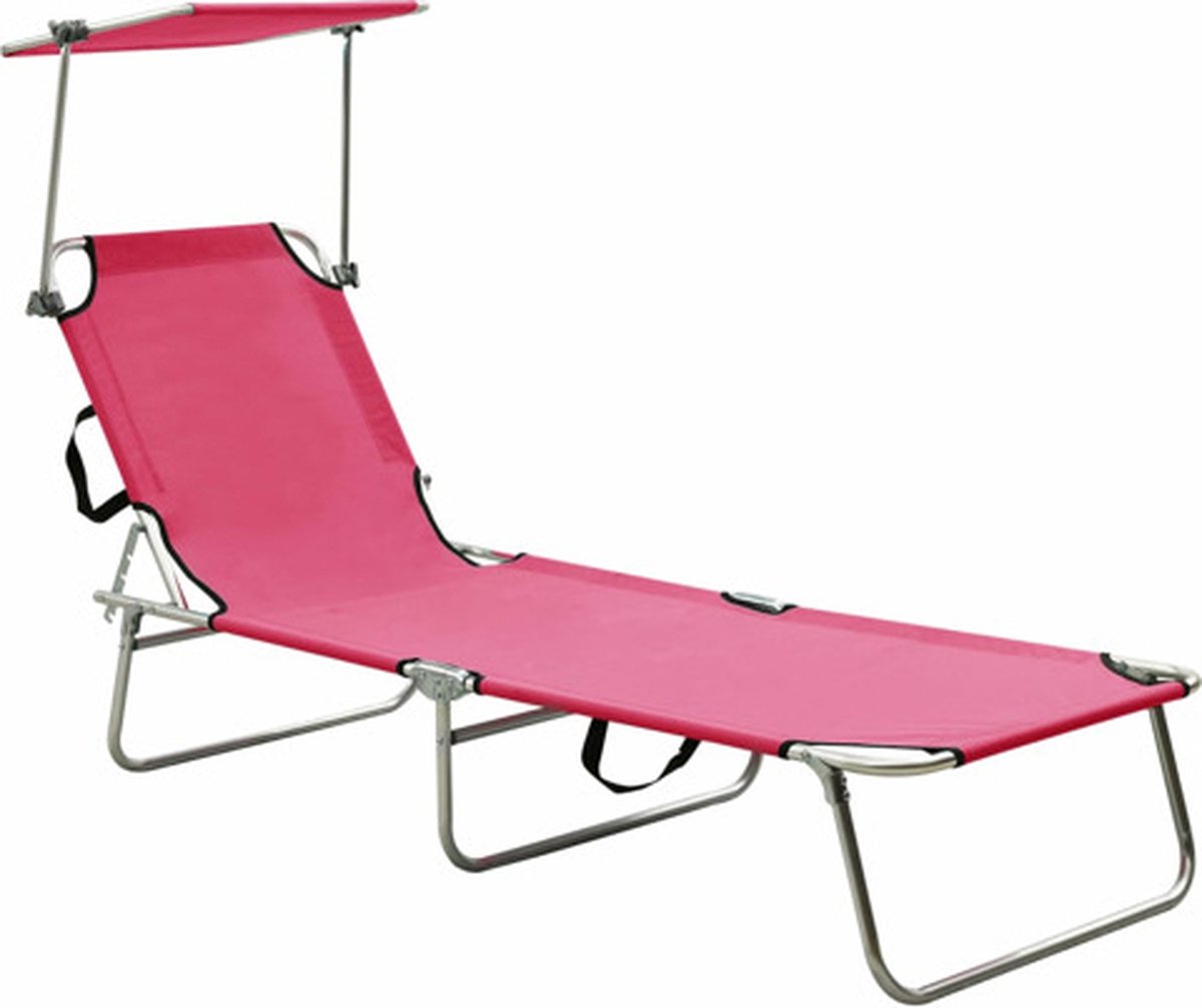 Bol.com vidaXL - Ligbed - met - luifel - inklapbaar - staal - magenta aanbieding