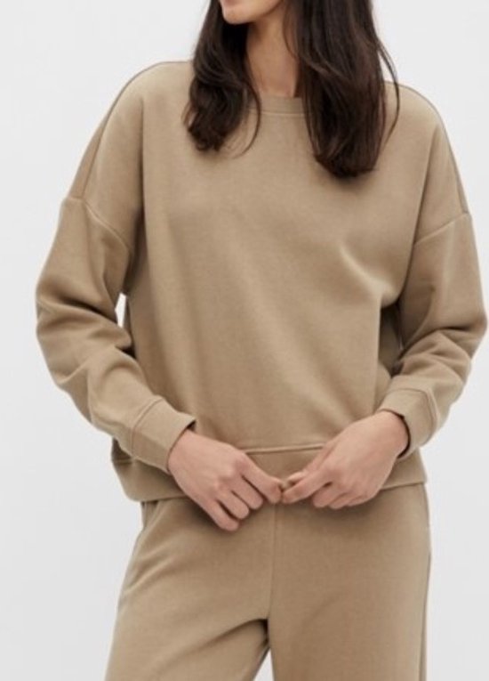 Pieces Dames Sweater - Beige - Loungewear Top - Dames trui zonder print - Maat XS