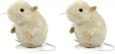 2x stuks pluche knuffel muis wit 13 cm - Muizen speelgoed of decoratie knuffels