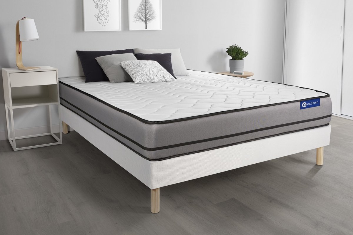 Complete boxspring met matras tweepersoons- Actisom Actilatex night wit - Latex en traagschuim - 160 x 195 cm