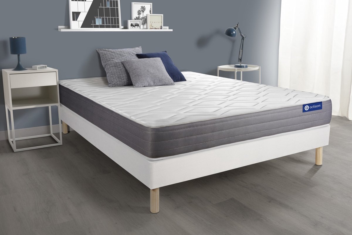 Complete boxspring met matras tweepersoons- Actisom Actiflex dream wit - Pocketveren en traagschuim - 120 x 210 cm