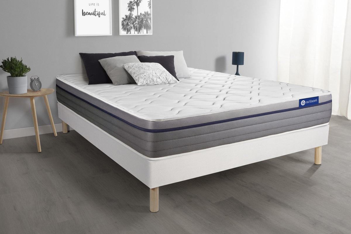 Complete boxspring met matras tweepersoons- Actisom Actimemo zen wit - Traagschuim - 180 x 210 cm