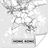 Poster Hong Kong - Stadskaart - Zwart Wit - Plattegrond - Kaart - 75x75 cm