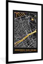 Fotolijst incl. Poster - Plattegrond – Asnières-sur-Seine – Stadskaart – Kaart – Frankrijk - 60x90 cm - Posterlijst