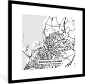 Fotolijst incl. Poster Zwart Wit- Boulogne sur Mer - Stadskaart - Plattegrond - Kaart - Frankrijk - Zwart wit - 40x40 cm - Posterlijst