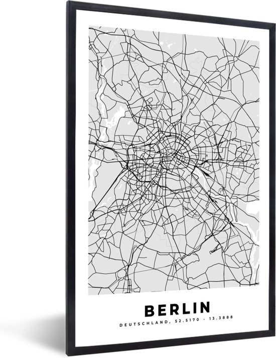Fotolijst incl. Poster - Duitsland - Stadskaart - Plattegrond - Berlin - Kaart - 40x60 cm - Posterlijst