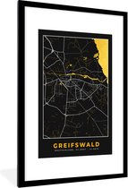 Fotolijst incl. Poster - Black and Gold – Stadskaart – Greifswald – Duitsland – Plattegrond – Kaart - 80x120 cm - Posterlijst