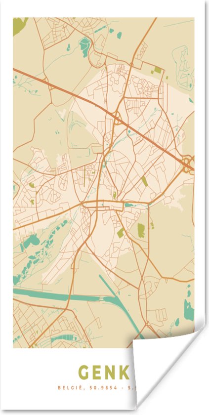 Poster Kaart - Genk - Stadskaart - Vintage - Plattegrond - 80x160 cm ...