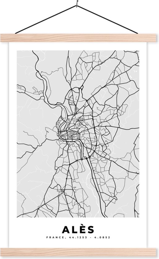 Porte-affiche avec Affiche - Affiche scolaire - Carte - Plan de ville - Alès - Carte - France - 120x180 cm - lattes vierges