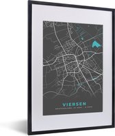 Fotolijst incl. Poster - Stadskaart – Plattegrond – Duitsland – Blauw – Viersen – Kaart - 30x40 cm - Posterlijst