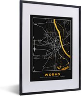Fotolijst incl. Poster - Black and Gold – Stadskaart – Worms – Duitsland – Plattegrond – Kaart - 30x40 cm - Posterlijst