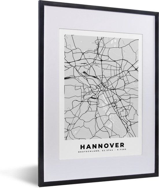 Fotolijst incl. Poster - Hannover - Stadskaart - Plattegrond - Duitsland - Kaart - 30x40 cm - Posterlijst