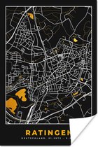 Poster Black and Gold – Stadskaart – Ratingen – Duitsland – Plattegrond – Kaart - 80x120 cm