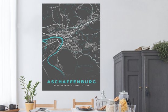 Poster City Map – Map – Aschaffenburg – Blauw – Allemagne – Map - 120x180 cm XXL