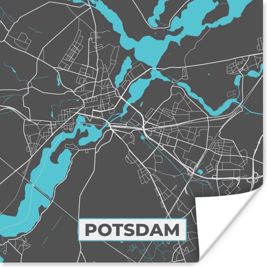 Poster Kaart – Plattegrond – Stadskaart – Potsdam – Duitsland – Blauw - 50x50 cm