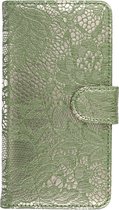 Lace Bookstyle Wallet Case Hoesjes Geschikt voor Sony Xperia C4 Donker Groen