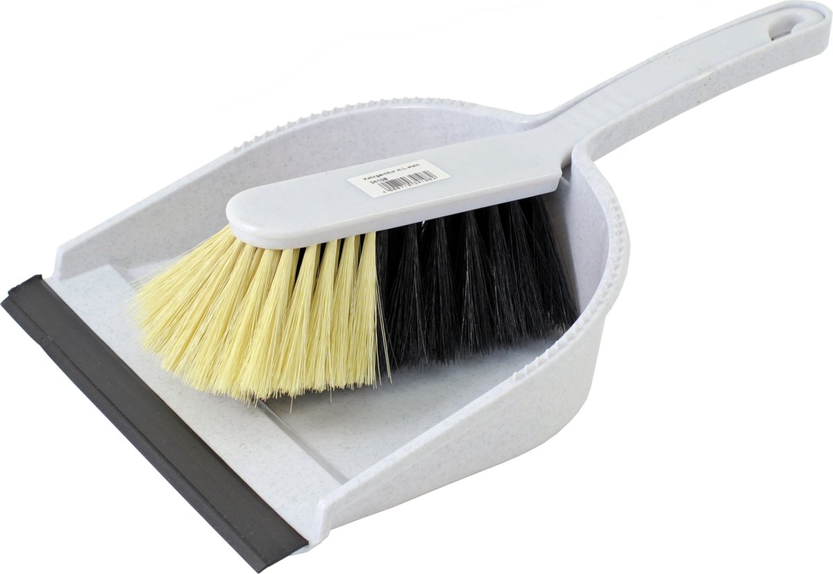 Goedkoopste Sorex Stoffer en blik - kunststof - 36 x 23 cm - grijs - met rubber rand