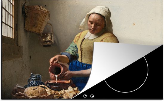 KitchenYeah® Inductie beschermer 80x52 cm - Het melkmeisje - Johannes Vermeer - Kookplaataccessoires - Afdekplaat voor kookplaat - Inductiebeschermer - Inductiemat - Inductieplaat mat