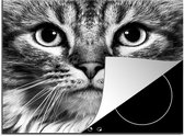 KitchenYeah® Inductie beschermer 60x52 cm - Close-up van kat met grote ogen - zwart wit - Kookplaataccessoires - Afdekplaat voor kookplaat - Inductiebeschermer - Inductiemat - Inductieplaat mat