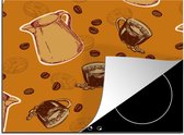 KitchenYeah® Inductie beschermer 65x52 cm - Koffie - Patronen - Koffiebonen - Kookplaataccessoires - Afdekplaat voor kookplaat - Inductiebeschermer - Inductiemat - Inductieplaat mat