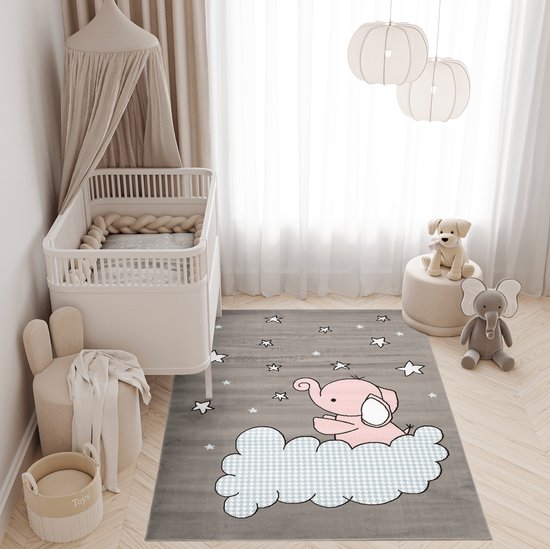 Kids Kinderkamer Olifant Blauw vloerkleed - - 120 X 170 CM Kids Kinderkamer Olifant Blauw vloerkleed - - 120 X 170 CM