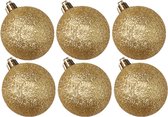 6x stuks kunststof glitter kerstballen goud 8 cm - Onbreekbare plastic kerstballen