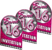 Sweet 16 thema party uitnodigings kaarten 32x stuks - Uitnodigingen van papier