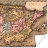 Poster Landkaart - Spanje - Iberië - Vintage - 30x30 cm
