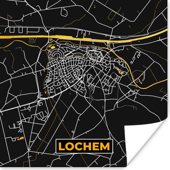 Poster Lochem - Kaart - Stadskaart - Plattegrond - Black & gold ...