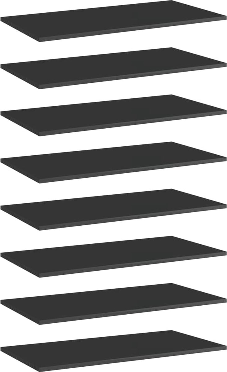 VidaLife Wandschappen 8 st 80x40x1,5 cm spaanplaat hoogglans zwart