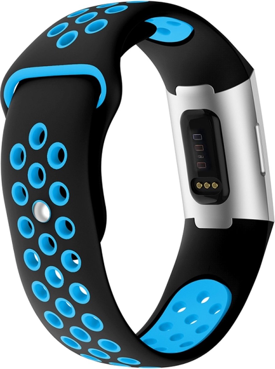 Siliconen bandje - geschikt voor Fitbit Charge 3 / Charge 4 - maat S/M - zwart-blauw