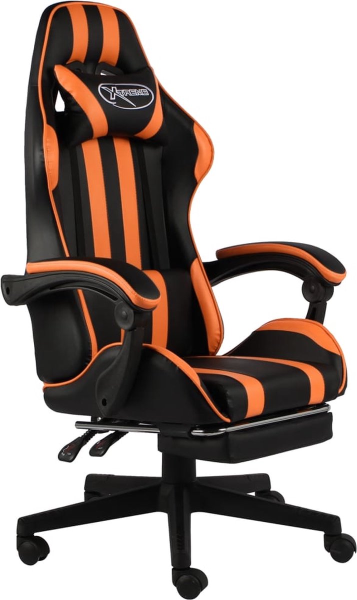 VidaLife Racestoel met voetensteun kunstleer zwart en oranje