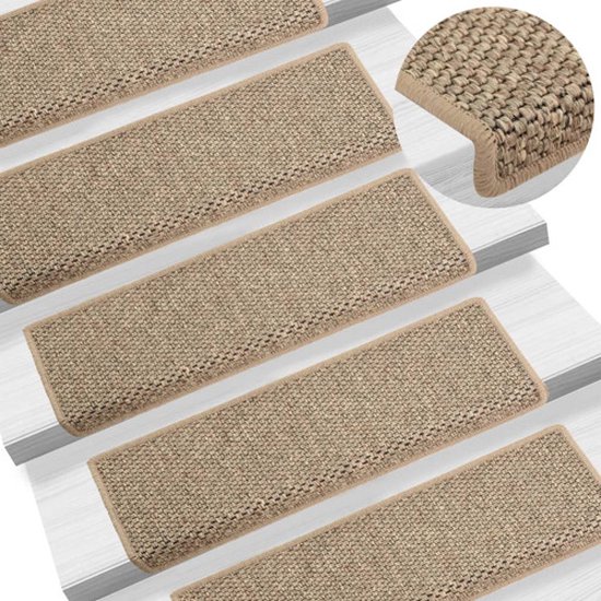 vidaXL - Trapmatten - zelfklevend - 15 - st - sisal-look - 65x21x4 - cm - donkerbeige