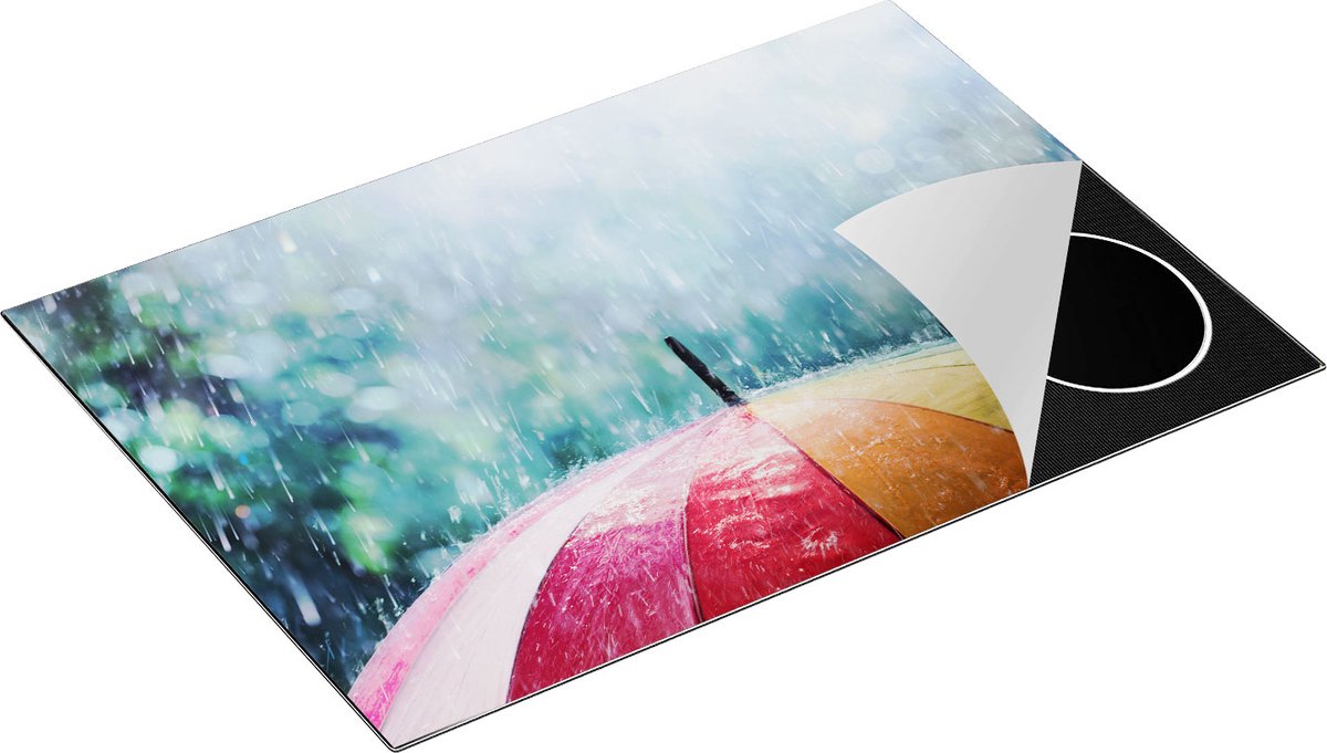 Chefcare Inductie Beschermer Regenboog Paraplu met Regen - 75x55 cm - Afdekplaat Inductie - Kookplaat Beschermer - Inductie Mat