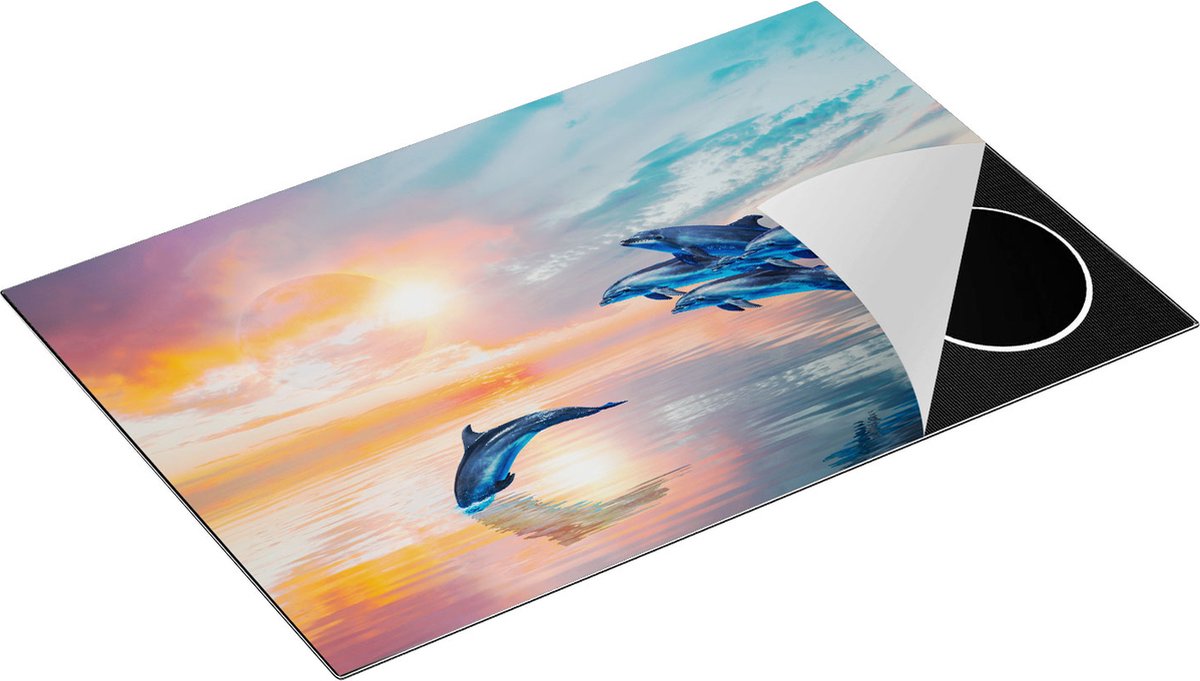 Chefcare Inductie Beschermer Groep Dolfijnen Springen uit het Water - 80x55 cm - Afdekplaat Inductie - Kookplaat Beschermer - Inductie Mat